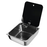 Lavello quadrato in acciaio inox con coperchio in vetro   Lavabo in nuovo splendore